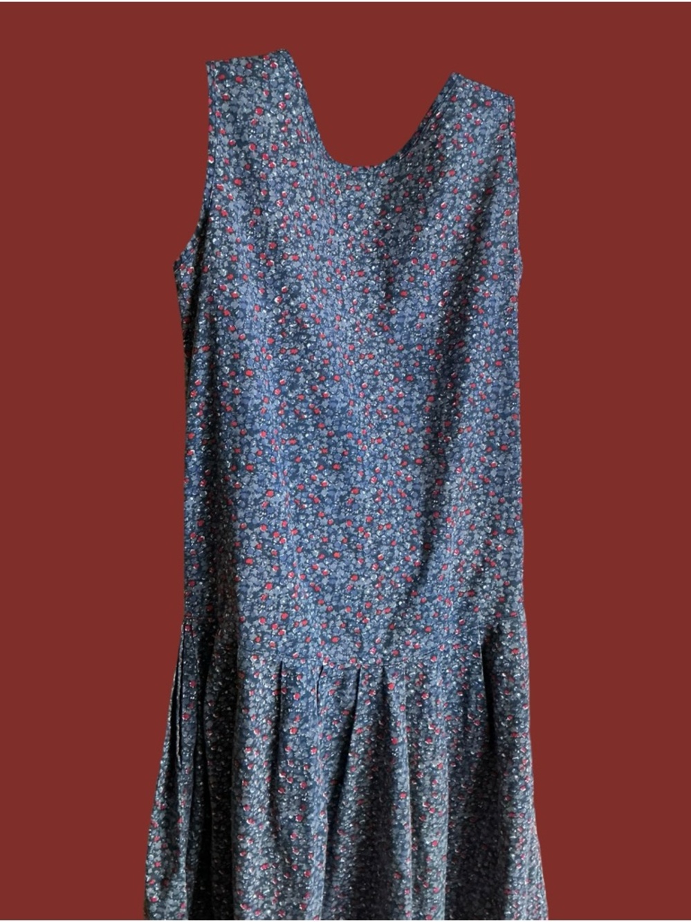 Vintage Blue Floral Button-Front Midi Dress - Picture 6 of 8